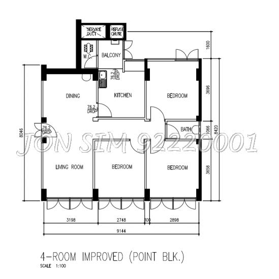 HDB 4-Room Improved flat (77 sqm) from block 53 Chin Swee Road